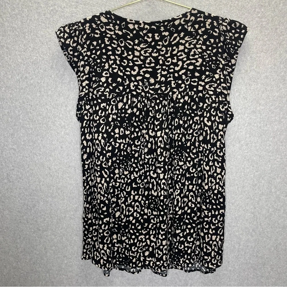 Savanna Jane Notch Neck Boho Leopard Print with Floral Embroidery in Black